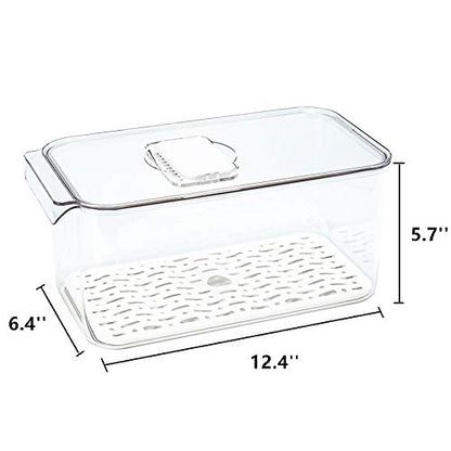 SANNO Produce Saver Refrigerator Organizer Bins with Lids And Removable Drain Tray Food Storage Container Fridge Stackable Freezer Bins For Kitchen Produce Fruit Vegetable (Set of 2) - size: 12.4” x 6.4”x 5.7"+12.4” x 6.4”x 5.7"