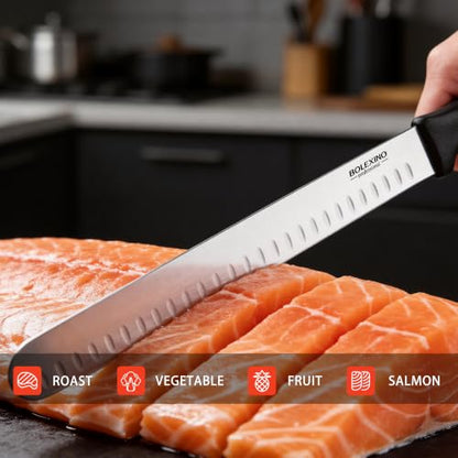 12 Inch Carving Slicing Knife, Sharp Premium Ham Slicer knife, Great for Slicing Roasts, Meats, Fruits and Vegetables (12" carving knife)