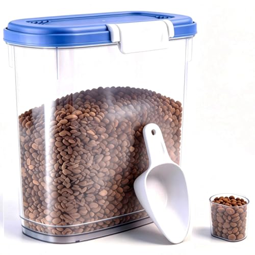 10-15 Lbs Dog Food Storage Container Airtight - Slim Pet Cat Food Container with Lid, Scoop and Cup - Clear Plastic Dry Food Storage Bin for Dogs, Cats, Bird Seeds, Kibble, Pellets, Rice, Flour - color: Sapphire Blue