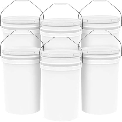6.5-Gallon White Bucket Pail Container with Lid | Food Grade | Heavy-Duty Approx 90 MIL Extra Durable | Metal Handles with Plastic Grip | Multi-Use | Easy Stack and Store | BPA Free - 6 Pack - color: White - 6.5 Gallons, size: 6 Packs