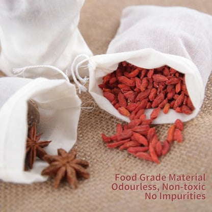 50pcs Spice Bags for Cooking Soup,3x4 In Natural Muslin Drawstring Bag, Reusable Tea Bags for Loose Tea, Small Cheese Cloth Cotton Bag for Straining, Unbleached Cheesecloth Herb Sachet Bag - size: 50pcs-3*4in