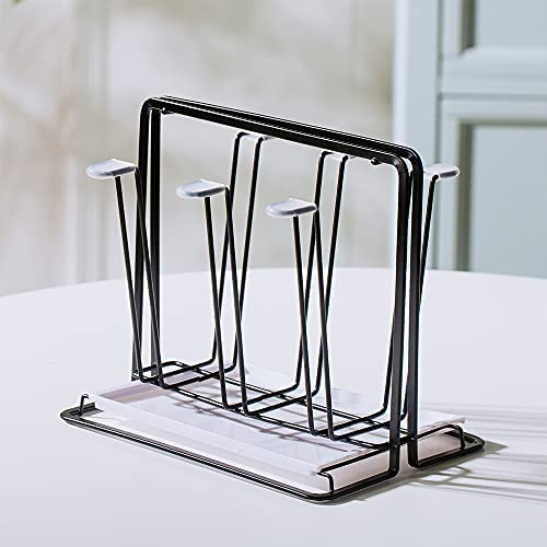 Metal Cup Drying Rack with 6 Hooks Bottle Drying Rack with Drain Tray | Coffee Mug Holder,Mug Organizer Black - color: Black