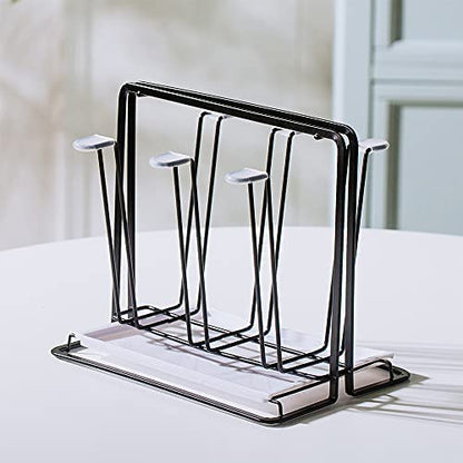 Metal Cup Drying Rack with 6 Hooks Bottle Drying Rack with Drain Tray | Coffee Mug Holder,Mug Organizer Black - color: Black