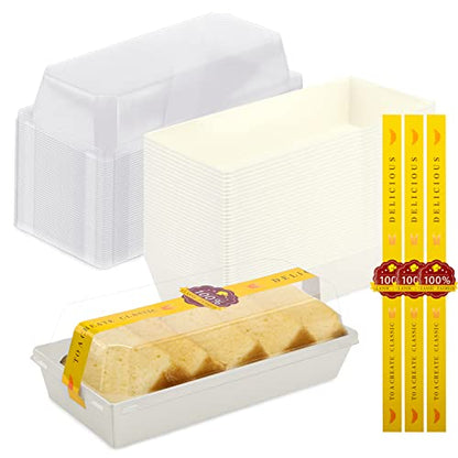 Lainrrew 50 Sets Roll Cake Box, Swiss Roll Sandwich Paper Boxes Charcuterie Boxes Muffin Cheese Pastry Dessert Box Sushi Fruits Display Food Storage Holder (White)