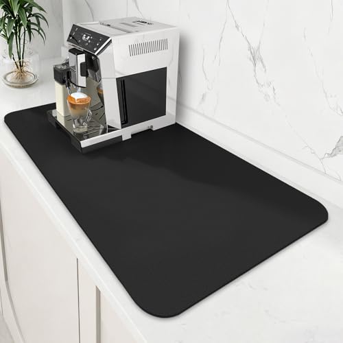 WISELIFE Coffee Mat Super Absorbent Dish Drying Mat Coffee Bar Accessories Match with Machine Large Drying Mats for Kitchen Counter 18" W x 32" L, Black - color: Black, size: 32" x 18"