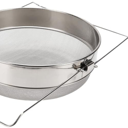 Cryfokt Honey Strainer, Stainless Steel Double Sieve Honey Filter with Expandable Mesh Screen for 5 Gallon Bucket Beekeeping Equipment