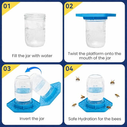 2 Pack Bee Watering Station for Garden, Blue Bee Feeder and Waterer Compatible with Regular & Wide Mouth Canning Jars(Jar Not Included), Small-Hole Honeycomb Tray Honey Bee Feeder for Outside