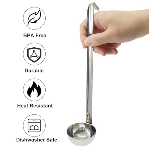 2 Oz Stainless Steel Ladle, 3 Pcs, 9" Long Handle Length | 2.36" Bowl Diameter, Sturdy Soup Ladle, For Stirring, Portioning and Serving, Restaurants and Home Use - size: 2 oz