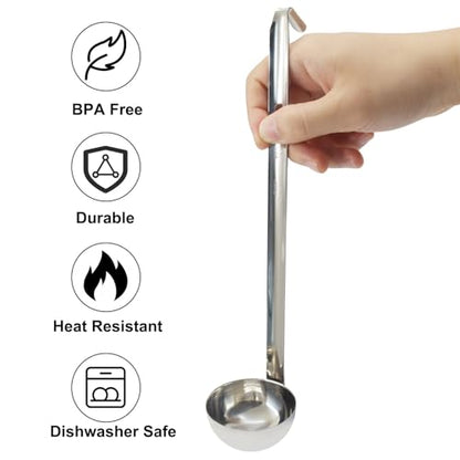 2 Oz Stainless Steel Ladle, 3 Pcs, 9" Long Handle Length | 2.36" Bowl Diameter, Sturdy Soup Ladle, For Stirring, Portioning and Serving, Restaurants and Home Use - size: 2 oz