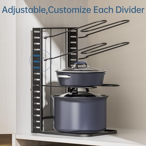 ORDORA Pots and Pans Organizer Under Cabinet 14.55" Height, Adjustable 8-Tier Pot Organizers inside Cabinet, Kitchen Organizers and Storage Fit 6-11 inch Lightweight Cookware - style: M-14.55"H-LightDuty