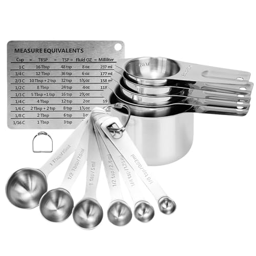 Measuring Cups and Spoons Set Heavy Duty 304 Metal Stainless Steel Measuring Cup Spoon Kitchen Gadgets for Cooking Baking (Set of 14) - size: Set of 14