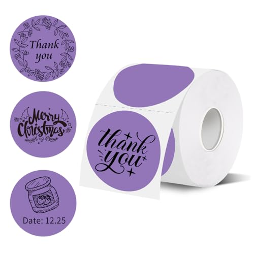 Thermal Labels,2 Inch Purple Round Thermal Printer Stickers,Self-Adhesive Round Direct Thermal Labels,Thermal Stickers for DIY Logo Design,Name Tag (500/Roll - color: Purple, size: 2 inches