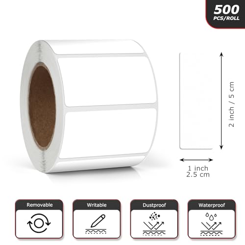 White Rectangle Stickers 2 x 1 Inch Color Coding Labels Vinyl Roll Self-Adhesive Waterproof Removable 500 PCS - color: White