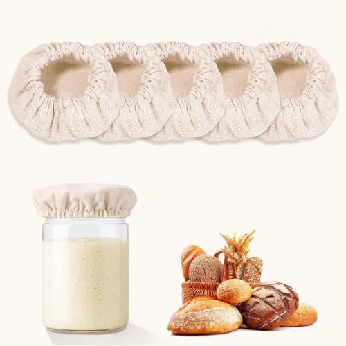 Pure Cotton Sourdough Jar Cover, Pack of 5,Breathable & Reusable Dough Proofing Cloth,Suitable for Jars with 3-4 Inch Mouth Lids - size: 5 PCS