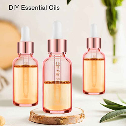 PrettyCare Glass Eye Dropper Bottles 99 Pack, 1oz (30ml) Rose Empty Thick Bottles Bulk with Leakproof Caps - With Labels & Funnels for for Storage, Travel,Essential Oils, DIY Serums - color: 1oz Rose, style: 99 Pack