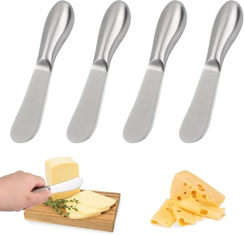 Linwnil Spreader Knife Set,4-Piece Cheese and Butter Spreader Knives,Mini Serving Tongs,Stainless Steel Multipurpose Butter Knives - color: Silver