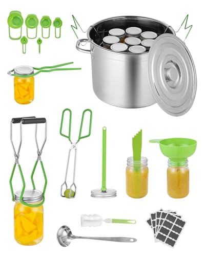 VEVOR Canning Supplies Starter Kit, 11 Pieces Stainless Steel Water Bath Canning Kit for Beginners, Canning Tools Set: Pot, Rack, Lid, Ladle, Funnel, Tongs, Jar Lifter, Wrench, Measuring Cup - size: 11PCS