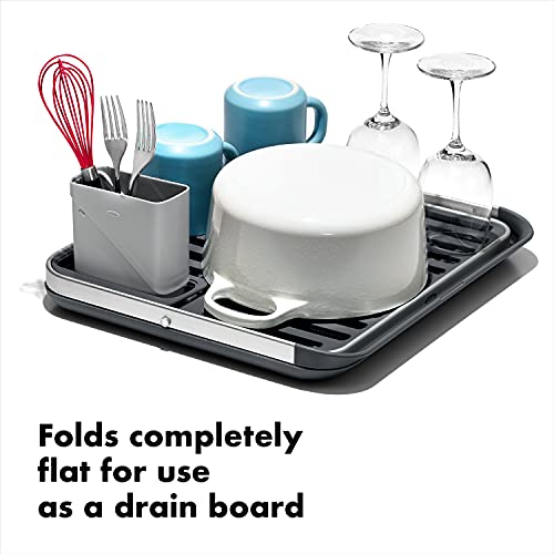 OXO Good Grips Aluminum Fold Flat Dish Drying Rack, 2-Tier, with Drainboard, for Kitchen Counter, Collapsible - style: Fold Flat Dish Drying Rack