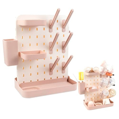 Baby Bottle Drying Rack Space Saving Countertop Vertical Rack with Brushes Holder (Pink) - color: Pink