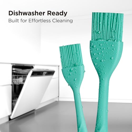 Kitchen Mama WaltzGrip 플래티넘 실리콘 베이스팅 페이스트리 브러시, 청록색 | 2개 세트, 내열성, 요리, 베이킹, 그릴링, 바베큐용, 식기세척기 사용 가능, 오일, 버터, 계란 스프레딩용 - color: 청록색