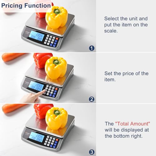 Atogou 66lb Food Scale, Commercial Kitchen Scale with Price Computing, Plug-in Usable, 0.05oz/1g, 304 Stainless Steel, for Cooking, Vegetables, Farm, Industry, Counting. LC300 Grey - style: Grey 66lb/30kg