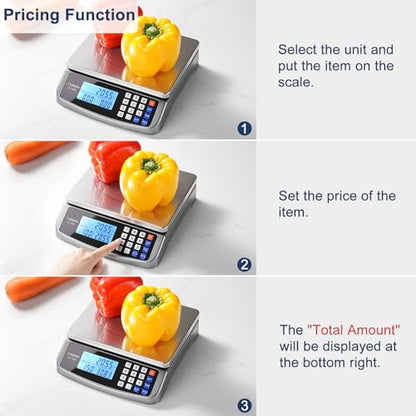 Atogou 110lb Food Scale, Commercial Kitchen Scale with Price Computing, Plug-in Usable, 0.05oz/1g, 304 Stainless Steel, for Cooking, Vegetables, Farm, Industry, Counting. LC300 Grey - style: Grey 110lb/50kg