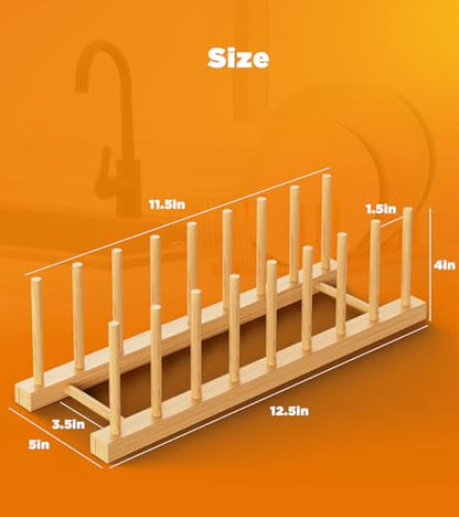 Bamboo Dish Drying Rack, 2 Pack Wooden Storage Holder Organizer for Plate/Bowl/Cup/Book/Pot/Lid/Cutting Board Drying Rack Stand Holder
