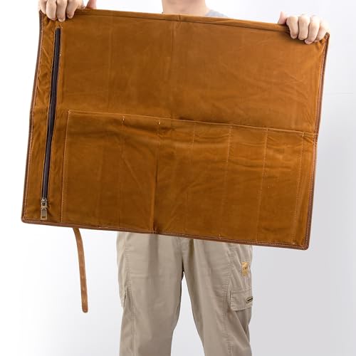 Genuine Leather Knife Roll, Knife Bags for Chefs Professional, Small Chef'S Knife Case Holder, Knives Holders Protectors with 7 Slots (7 Slots and Zipper Dark brown) - color: 7 Slots and Zipper Dark brown