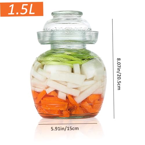 Kimchi Containers, Pickle Container 1.5 L Fermentation Jar Traditional Kimchi Containers with Bowl Cap Transparent Glass Jar with Lid Fermentation Kit for Pickling Kimchi, Kimchi Containers - color: 1.5l