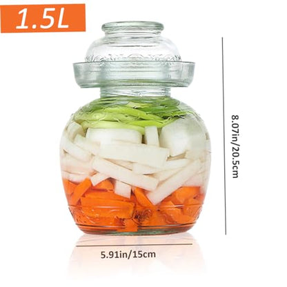 Kimchi Containers, Pickle Container 1.5 L Fermentation Jar Traditional Kimchi Containers with Bowl Cap Transparent Glass Jar with Lid Fermentation Kit for Pickling Kimchi, Kimchi Containers - color: 1.5l