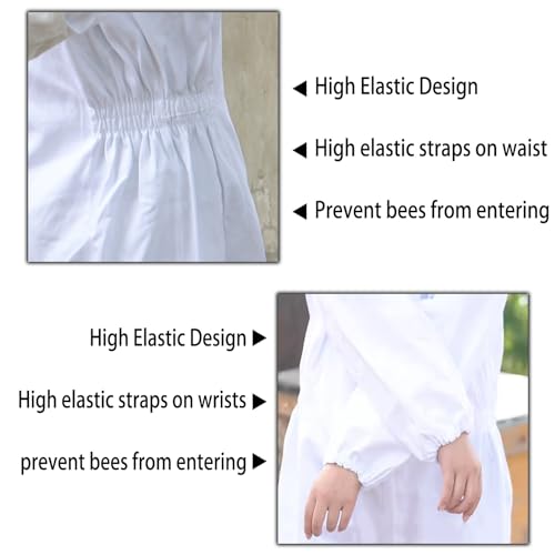 Bee Suit with Veil Hood and Sheepskin Gloves Sting Proof Beekeeping Suit for Men Women Full Body Ventilated Fabric(Medium) - size: Medium