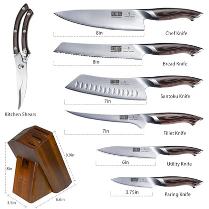 HOSHANHO 8-Piece Kitchen Knife Set, Japanese High Carbon Super Steel Knife Sets with Block, Professional Ultra Sharp Chef Knife Set with Scissors