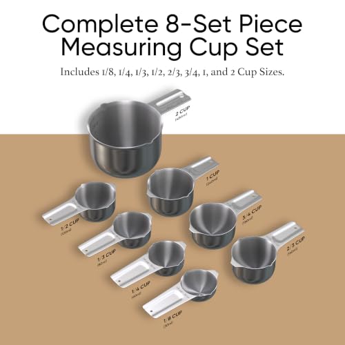 Color Up Measuring Cup Set, 8 Piece, Copper and Chrome Finish, Stainless Steel, Accurate for Wet & Dry Ingredients, Embossed Markings, Easy Pour Spouts, Dishwasher Safe, Kitchen Essential (Stainless) - color: Stainless