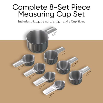 Color Up Measuring Cup Set, 8 Piece, Copper and Chrome Finish, Stainless Steel, Accurate for Wet & Dry Ingredients, Embossed Markings, Easy Pour Spouts, Dishwasher Safe, Kitchen Essential (Stainless) - color: Stainless