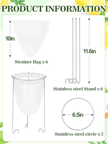 2 Sets Stable Jelly Strainer Stand with 3 Strainer Bags - Reusable Mesh Filter Bags & Stainless Steel Sieve Stand Kit for Straining Nut Milk Cheese Juice Greek Yogurt