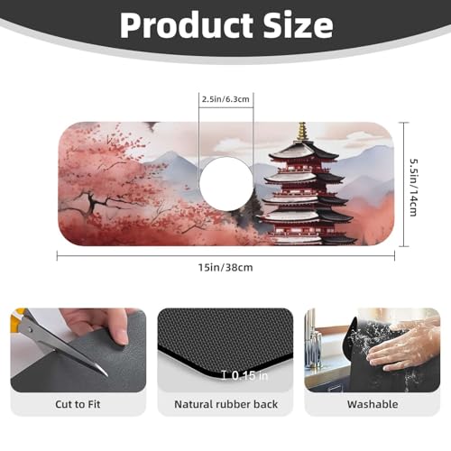 Kitchen Sink Faucet Mat Splash Guard, City Japanese Super Absorbent Drying Mat, Non-Slip Drain Pad for Bathroom Counter - color: City Japanese