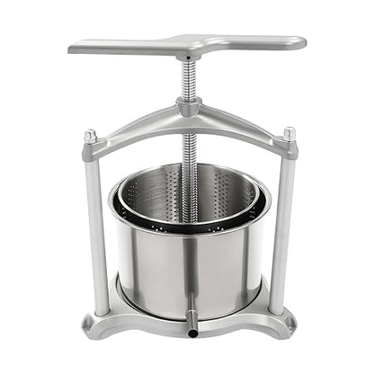 Fruit Wine Press, 6 L/1.59 Gal Stainless Steel Aluminium Manual Press with Filter Bag & Triangular Base, Manual Juice Maker, Honey Fruits Cheese Herb Squeezer for Home Farm Apiaries Food Factory
