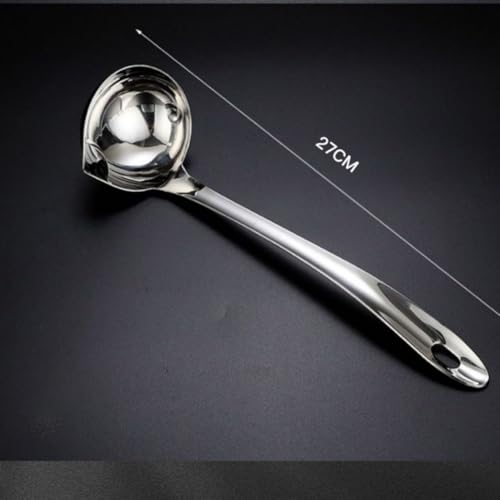 Stainless Steel Spoon,27 cm Soup Spoon Strainer,Fat Skimmer for Broth Stew,Grease Filter Ladle for Cooking,7cm Diameter