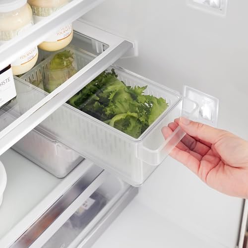 Yamazaki Home Tower Fridge Organizer & Colander – Adjustable Divider For Custom Storage – Stackable Produce Bin For Washing & Storing Ingredients – Easy To Clean & Disassemble - Plastic -