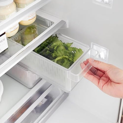 Yamazaki Home Tower Fridge Organizer & Colander – Adjustable Divider For Custom Storage – Stackable Produce Bin For Washing & Storing Ingredients – Easy To Clean & Disassemble - Plastic -