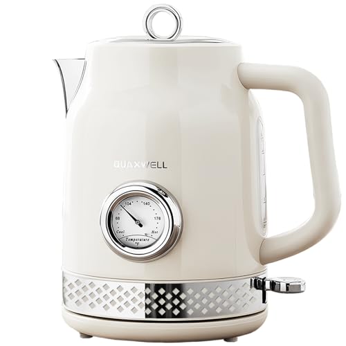 Retro Electric Kettle, 1.7L 304 Stainless Steel Tea Kettle with Temperature Gauge, 1500W Fast Boiling Water Boiler,Auto Shut-Off & Boil-Dry Protection, BPA-Free (Off-white) - color: Off-white