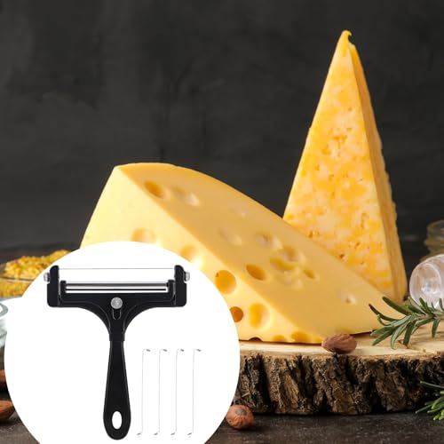 lasuroa Cheese Cutter, Stainless Steel Cheese Slicer with 4pcs Extra Wires Adjustable Handheld Butter Block Cutter (Black)