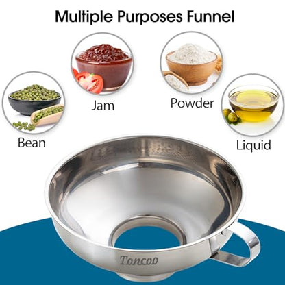 2pcs Canning Funnels for Filling Mason Jars with Strainer, Food Grade Stainless Steel Funnels for Kitchen Use, Metal Wide Mouth Funnel for Mason Jar