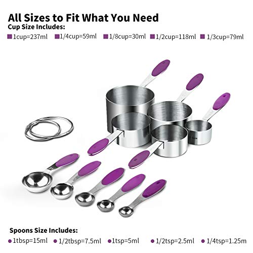 U-Taste 10 Piece Measuring Cups and Spoons Set in 18/8 Stainless Steel (Purple) - color: Purple