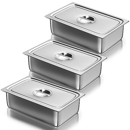 WantJoin Steam Table Hotel Pans with Lid 1/1 Full Size 6 Inch Deep 3 Pack, Thickened Stainless Steel Metal Tray Sets Food Storage Container, Restaurant Chafing Dishes Commercial Buffet Warmer Catering - color: 6" Deep 3 Pack, size: 1/1 Size Thickened