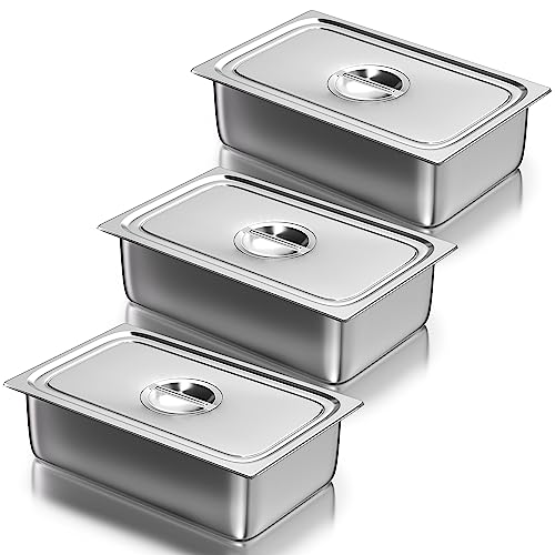 WantJoin Steam Table Hotel Pans with Lid 1/1 Full Size 6 Inch Deep 3 Pack, Thickened Stainless Steel Metal Tray Sets Food Storage Container, Restaurant Chafing Dishes Commercial Buffet Warmer Catering - color: 6" Deep 3 Pack, size: 1/1 Size Thickened