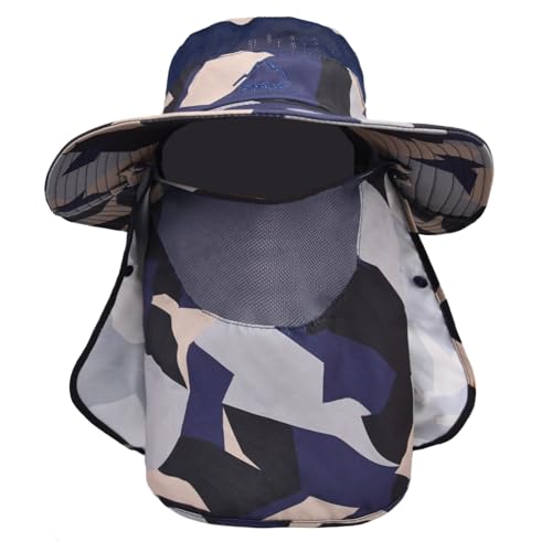 Sun Hats for Men Women Fishing Hat UPF 50+ Breathable Wide Brim Summer UV Protection Hat - color: Camo Beige(with Face Cover & Neck Flap )