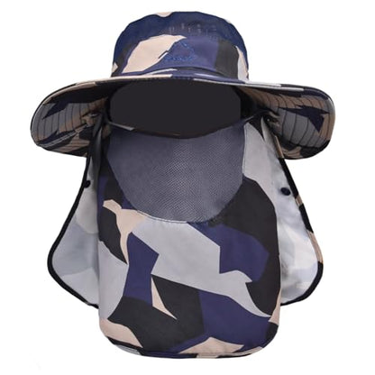 Sun Hats for Men Women Fishing Hat UPF 50+ Breathable Wide Brim Summer UV Protection Hat - color: Camo Beige(with Face Cover & Neck Flap )