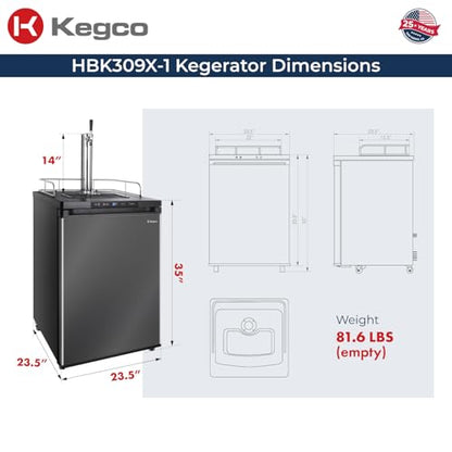 Kegco HBK309X-1 Keg Dispenser, 1 faucet without keg Black Stainless Steel - color: Black Stainless Steel, size: 1 Tap