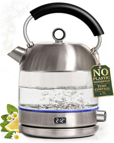 Stainless Steel Electric Kettle with Temperature Control - BPA and Plastic Free Electric Kettle with Keep Warm Function, Borosilicate Glass - Fast 1500W Hot Water Boiler, Auto Shut-Off - color: Silver
